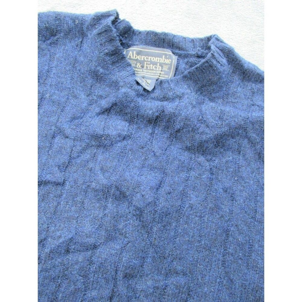 VTG Abercrombie & Fitch Men's Large Cable Knit Sweater 100% Shetland Wool Blue